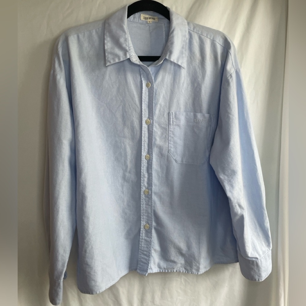 Djerf Avenue Organic Cotton Button Up Shirt Light Blue Oversized XL Portugal - Picture 2 of 15